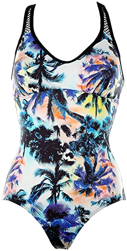 Sunseeker Damen Badeanzug mit Softshalen und Mesh-Einsatz Tropical Print (38, schwarz türkis) von Bademode