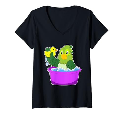 Damen Papagei Baden Badewanne Ente T-Shirt mit V-Ausschnitt Damen Papagei Baden Badewanne Ente T-Shirt mit V-Ausschnitt von Baden Badewanne