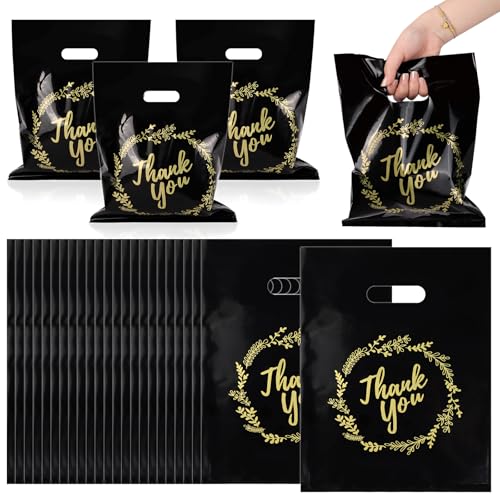 BadenBach 200 Stück Dankes-Shopping-Taschen, 30,5 x 22,9 cm, schwarze Plastiktüten, dick, glänzend, Einzelhandel, Geschenktüten für kleine Unternehmen, Boutique, Hochzeit, Geburtstag, Babyparty von BadenBach