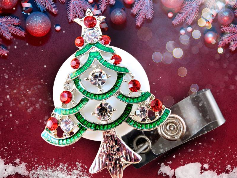 Christmas Tree Badge Reel - Feiertagsbaum Strass Ausweishalter, Krankenschwester Accessoires von BadgeAlleybyGerAnne