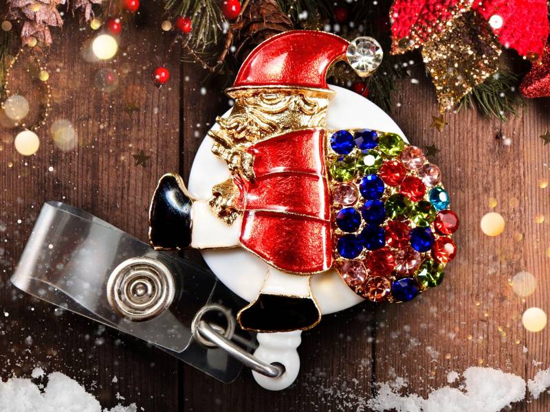 Krankenschwester Weihnachten Abzeichen Reel - Weihnachtsmann Strass Einziehbare Ausweishalter Für Büroangestellte von BadgeAlleybyGerAnne