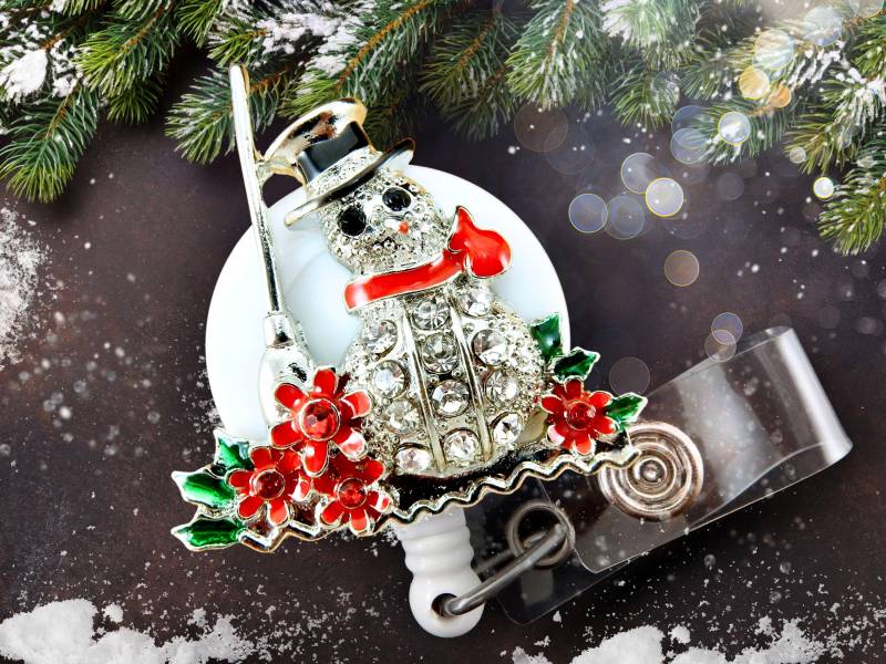 Schneemann Badge Reel - Weihnachten Strass Einziehbarer Ausweishalter, Krankenschwester Geschenk von BadgeAlleybyGerAnne