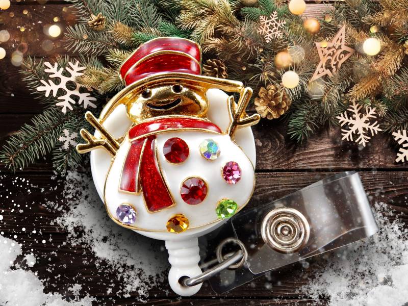 Schneemann Badge Reel - Weihnachten Strass Einziehbarer Ausweishalter Für Krankenschwestern von BadgeAlleybyGerAnne