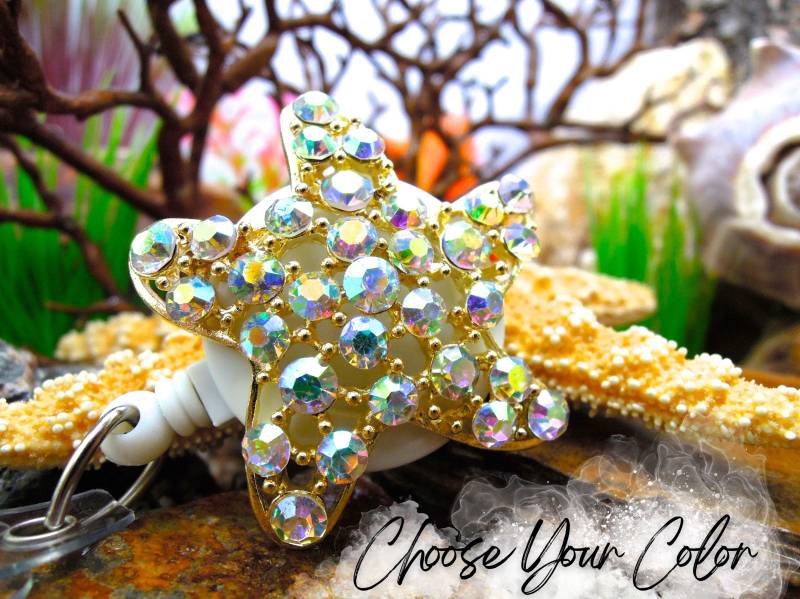 Seestern Abzeichen Reel, Retractable Badge Halter, Crystal Starfish Id Clip, Strass Krankenschwester Geschenk, Rn Schmuck Seestern Abzeichen Reel, Retractable Badge Halter, Crystal Starfish Id Clip, Strass Krankenschwester Geschenk, Rn Schmuck von BadgeAlleybyGerAnne