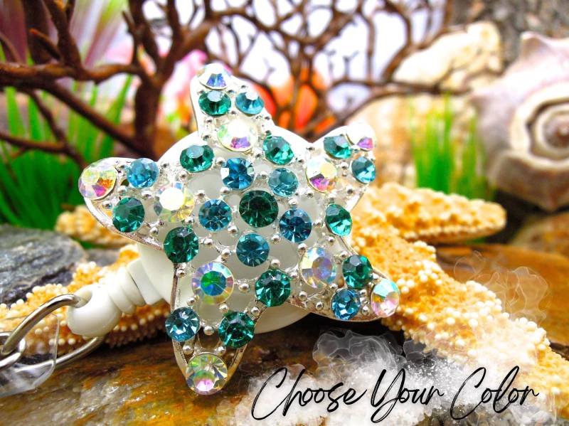 Süße Seestern Abzeichen Reel, Abzeichenhalter, Strass Crystal Badge Clip, Nurse Jewelry, Rn Geschenk von BadgeAlleybyGerAnne