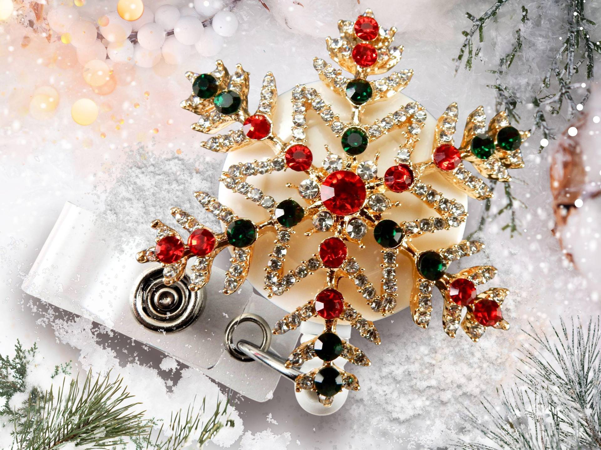 Süsser Weihnachten Ausweishalter - Schneeflocke Strass Einziehbarer Für Büroangestellte von BadgeAlleybyGerAnne