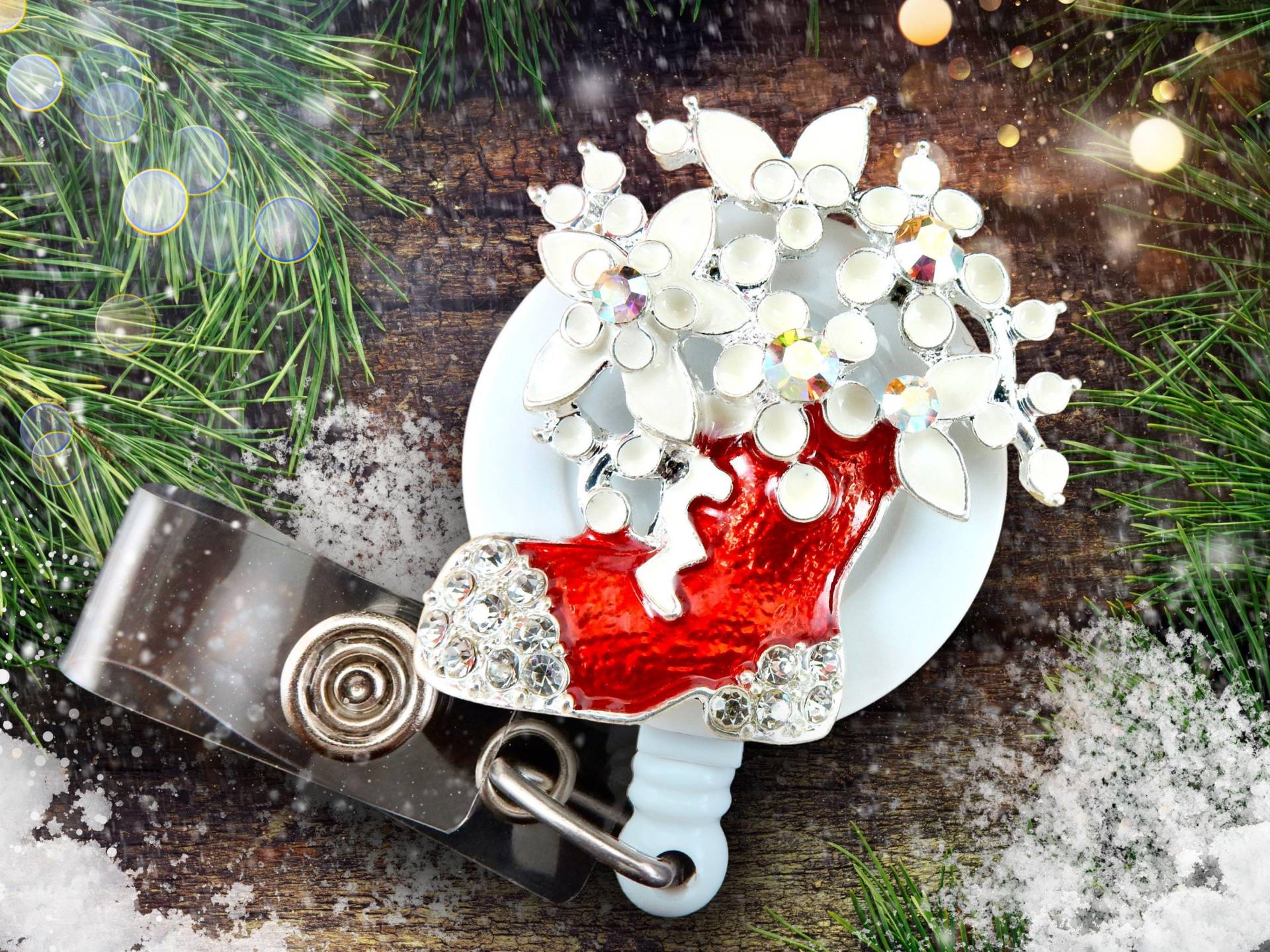 Weihnachts-Abzeichen-Clip - Santa's Boot Strass Einziehbarer Ausweishalter von BadgeAlleybyGerAnne