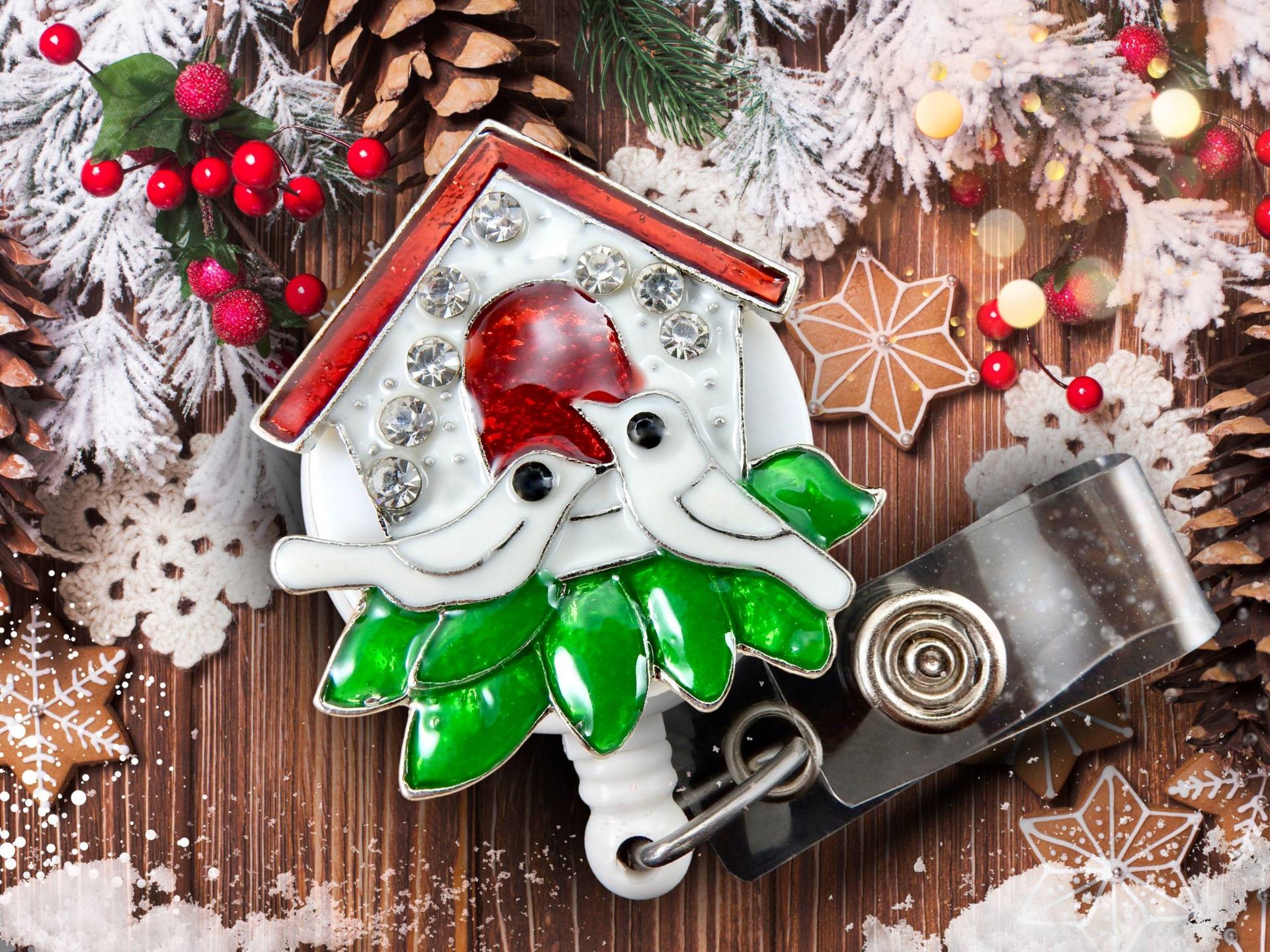 Weihnachten Abzeichen Reel - Urlaub Vogelhaus Einziehbaren Ausweishalter, Krankenschwester Geschenk von BadgeAlleybyGerAnne
