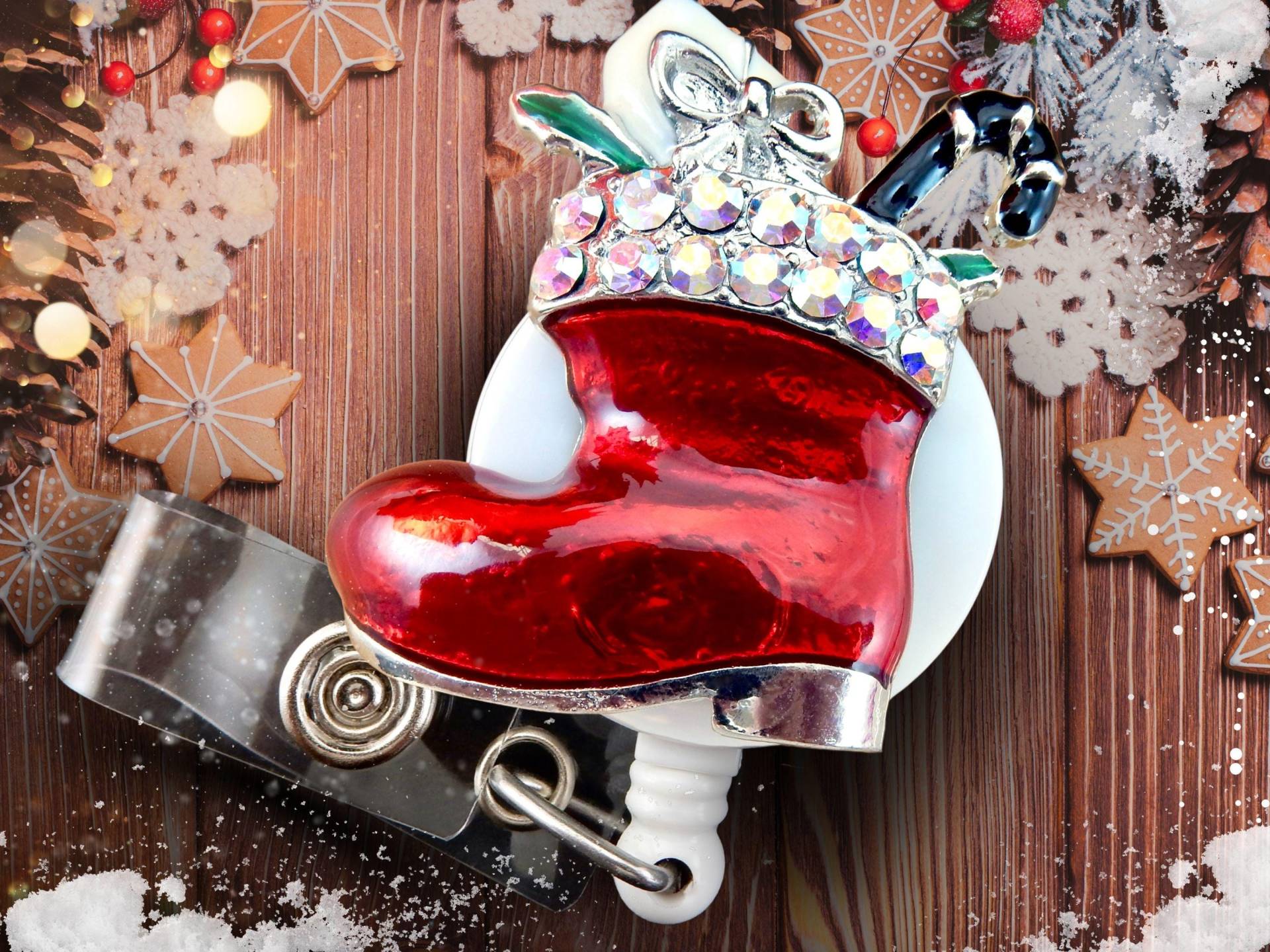 Weihnachten Ausweisrolle - Santa Boot Einziehbarer Ausweishalter, Urlaub Ausweisclip Für Krankenschwestern von BadgeAlleybyGerAnne