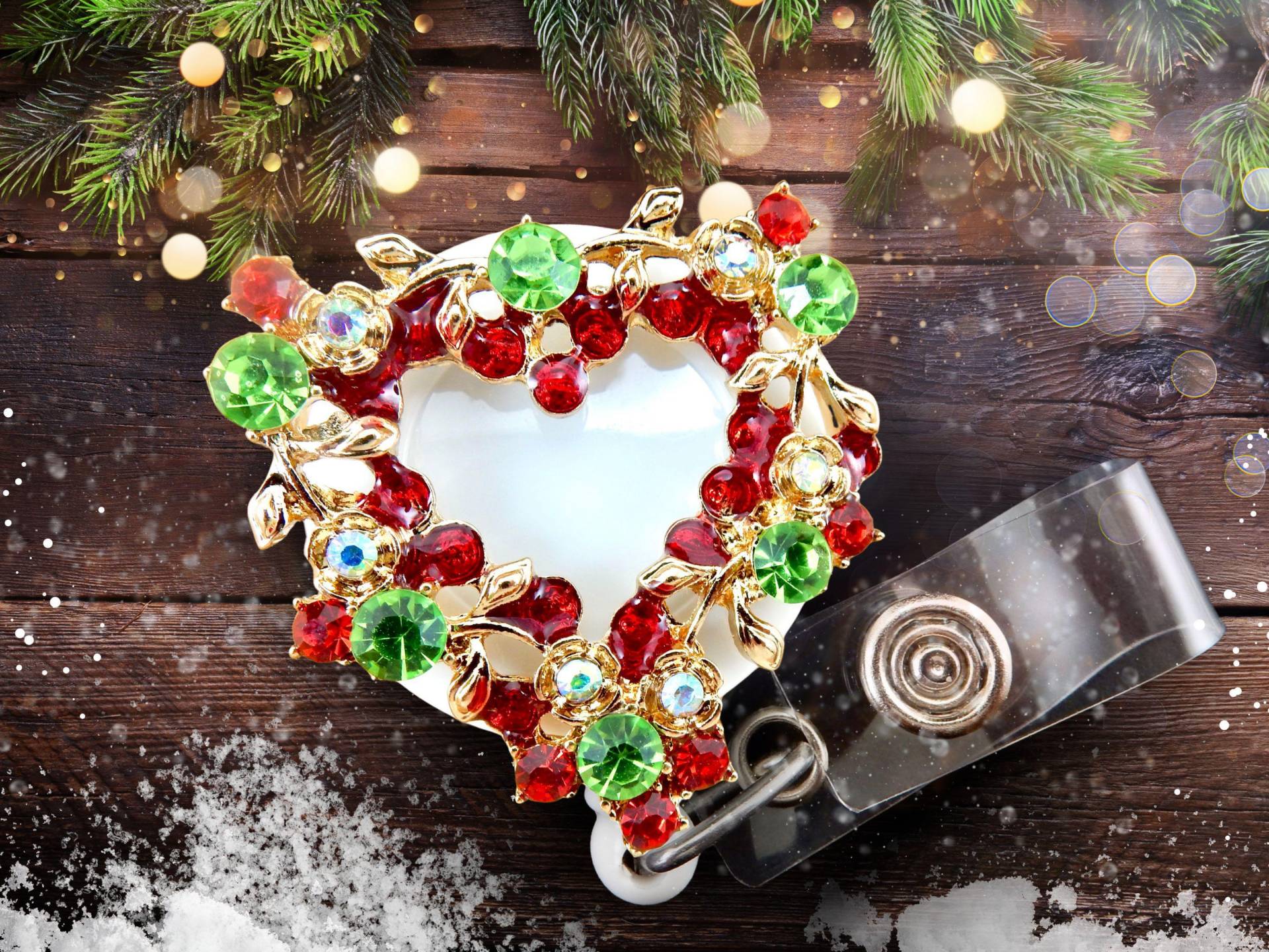 Weihnachten Namensschild Reel - Weihnachtskranz Strass Einziehbarer Ausweishalter Für Krankenschwestern von BadgeAlleybyGerAnne