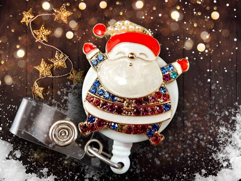 Weihnachten Namensschild Reel - Weihnachtsmann Strass Versenkbarer Ausweishalter Für Krankenschwester Oder Büroangestellte von BadgeAlleybyGerAnne