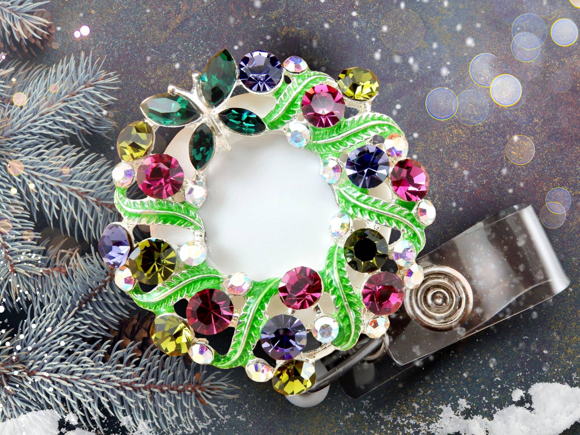 Weihnachtskranz-Abzeichen-Rolle - Feiertags-Kranz Einziehbarer Ausweishalter, Pflege-Accessoire von BadgeAlleybyGerAnne