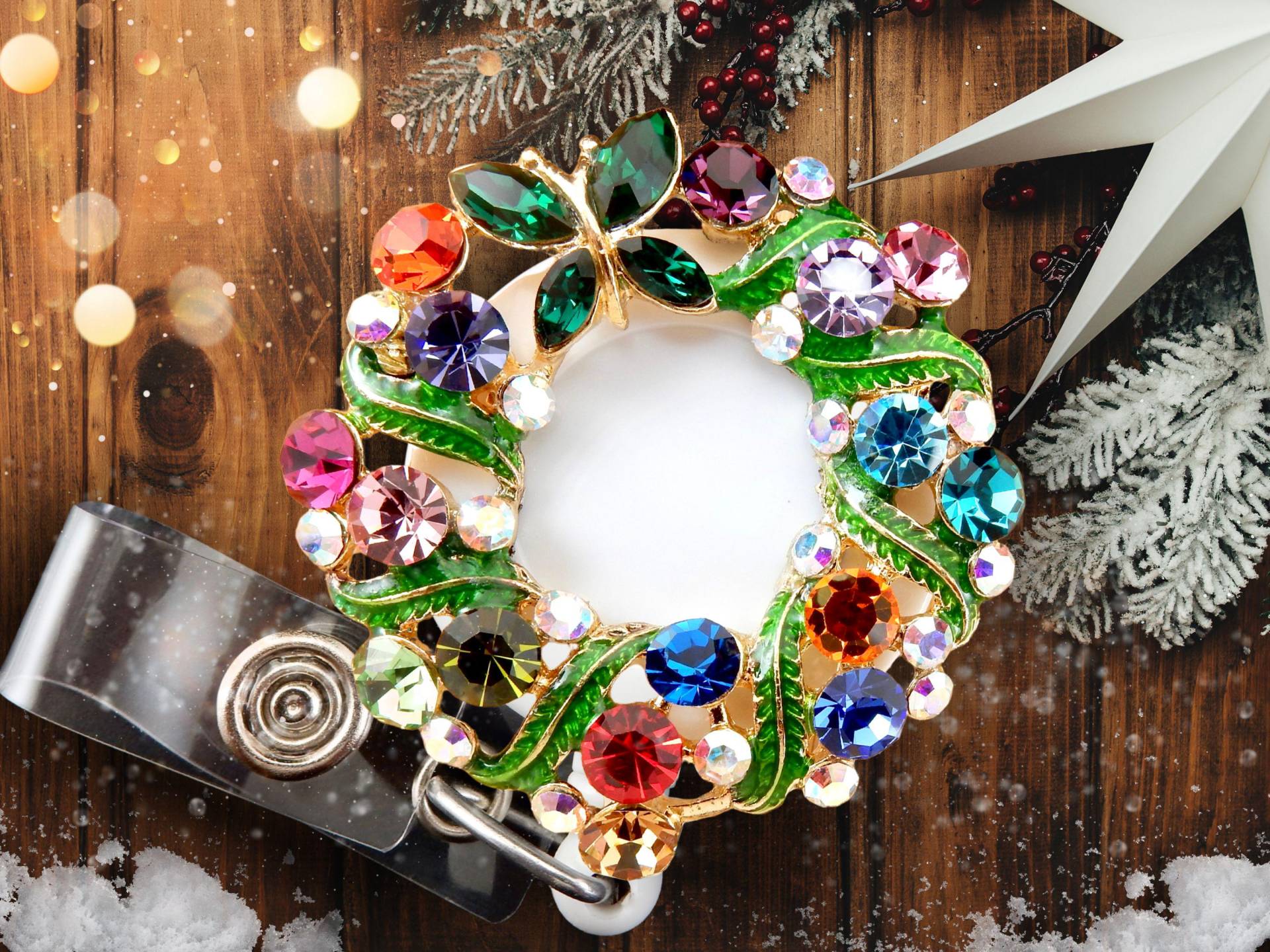 Weihnachtskranz Badge Reel - Strass Einziehbarer Ausweishalter Für Krankenschwestern, Lehrer Oder Büroangestellte von BadgeAlleybyGerAnne