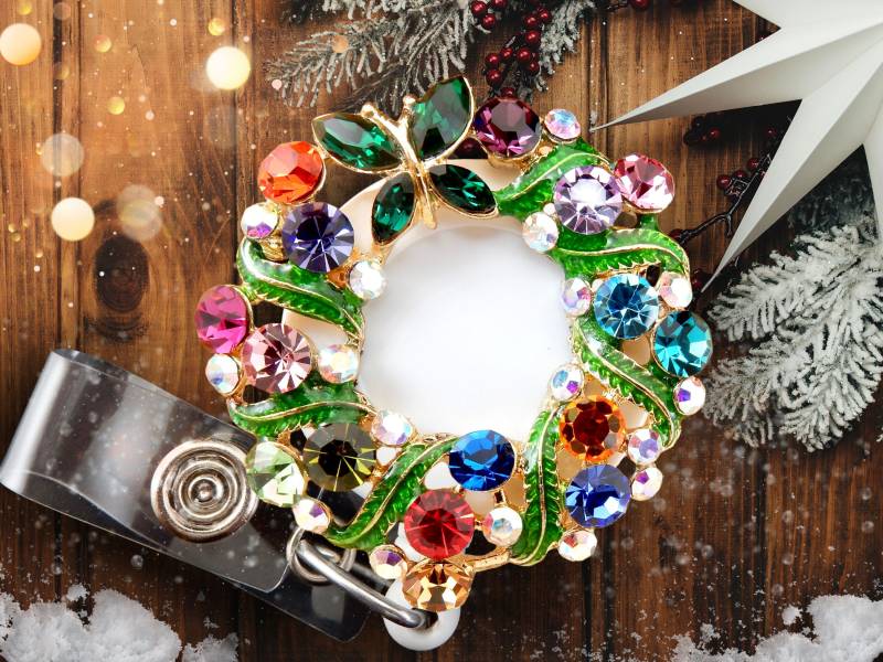 Weihnachtskranz Badge Reel - Strass Einziehbarer Ausweishalter Für Krankenschwestern, Lehrer Oder Büroangestellte von BadgeAlleybyGerAnne