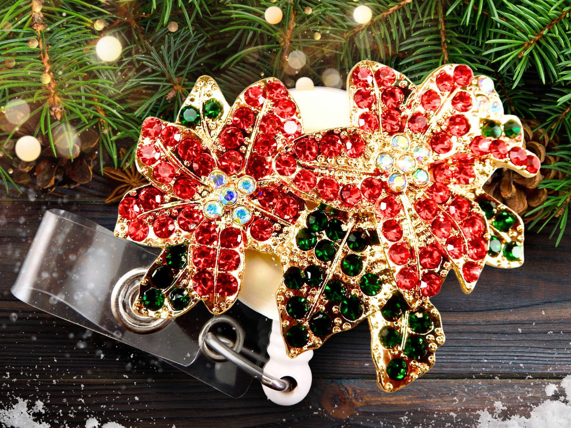 Weihnachtsstern Weihnachten Ausweishalter - Strass Einziehbarer Für Krankenschwestern von BadgeAlleybyGerAnne