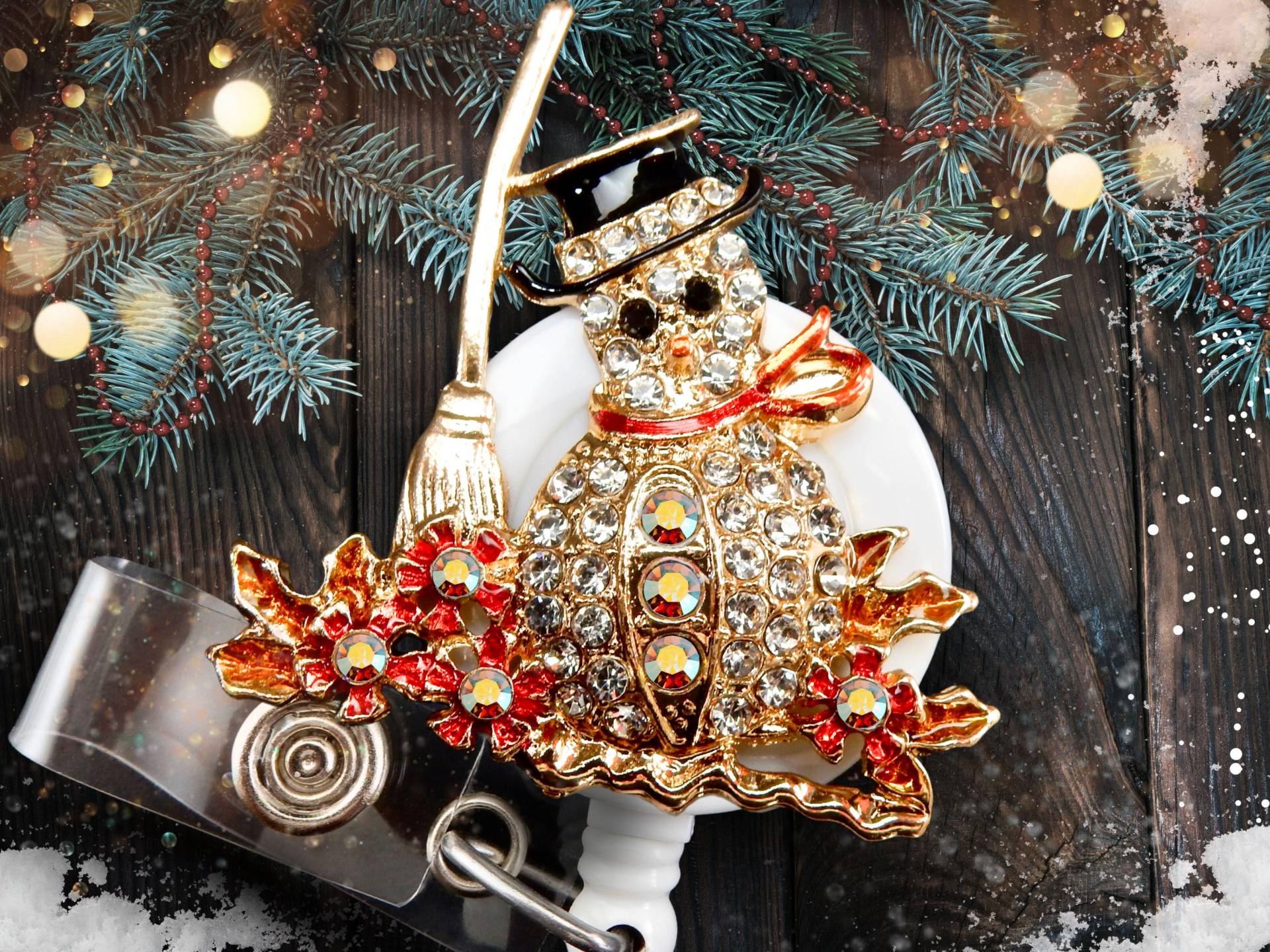Winter Badge Reel - Schneemann Strass Einziehbarer Ausweishalter Für Krankenschwester Oder Büroangestellte von BadgeAlleybyGerAnne
