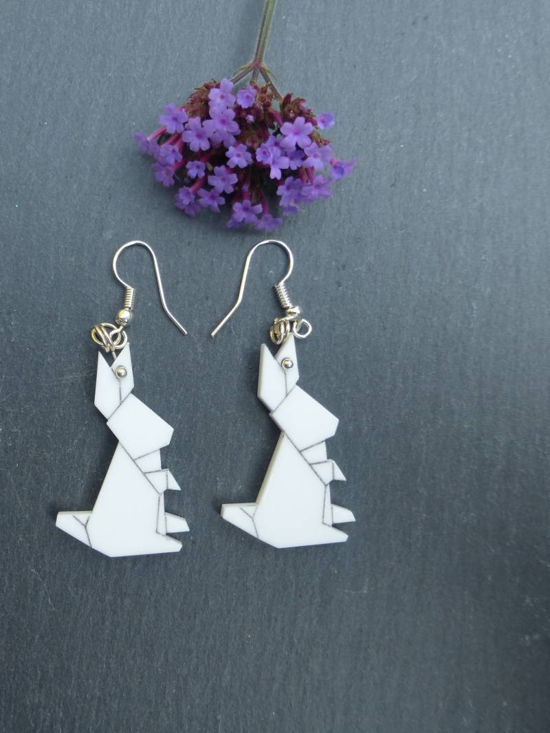 Origami Kaninchen Weiße Ohrringe von BadgerstoBirds