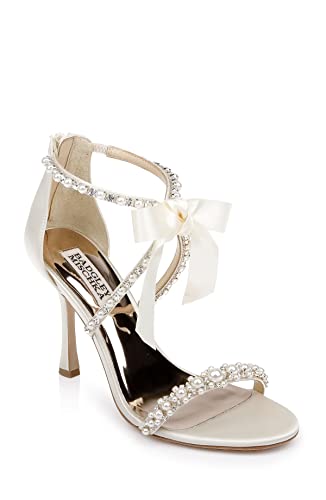 Badgley Mischka Damen Nayeli Sandalen mit Absatz, elfenbeinfarbener Satin, 38 EU von Badgley Mischka