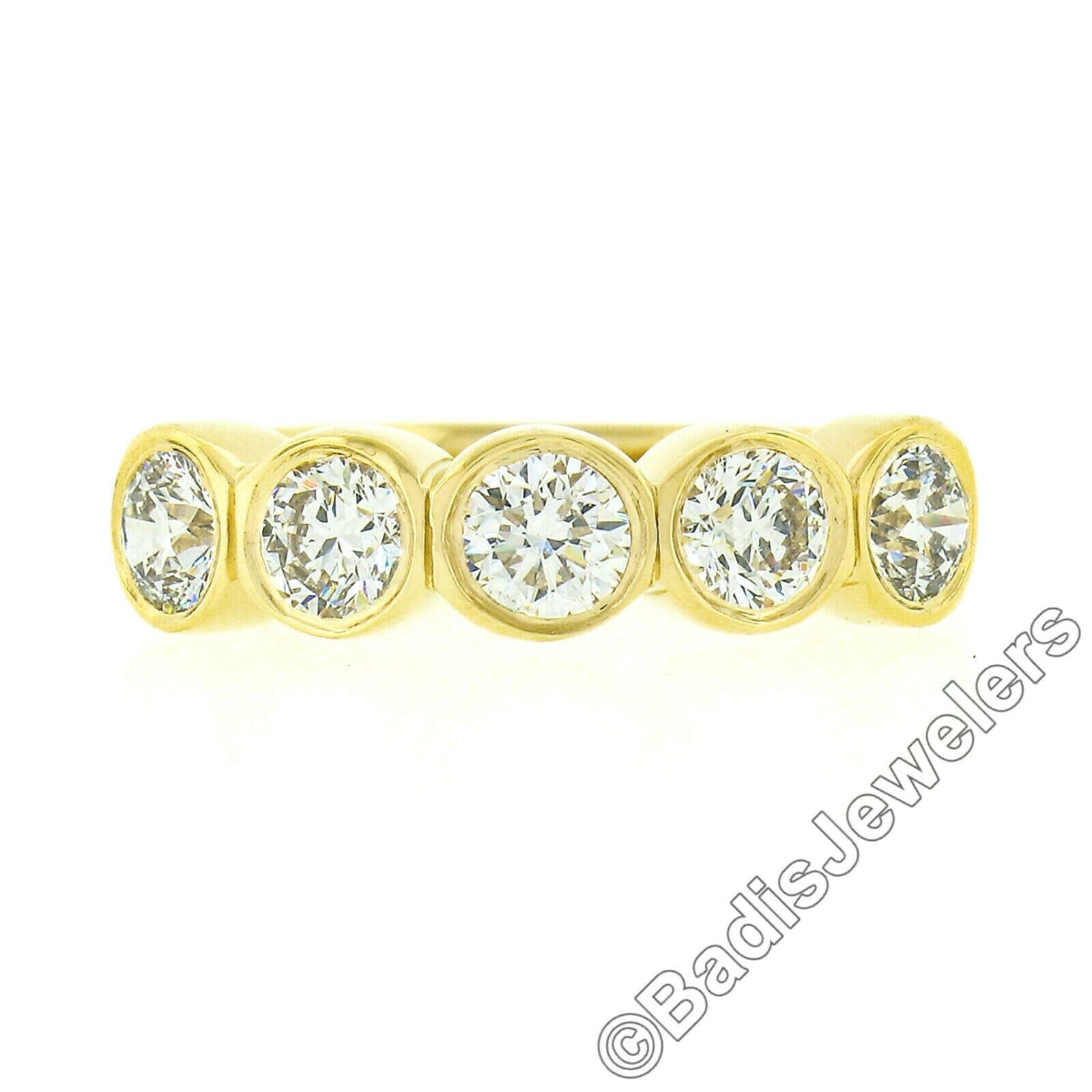 Neu Maßanfertigung 18K Gelbgold 1, 21Ctw Rund Brillant Schliff Lünette Set Diamant 5 Stein Klassisch Stapelbar Hochzeit Jubiläum Band Ring von BadisJewelers