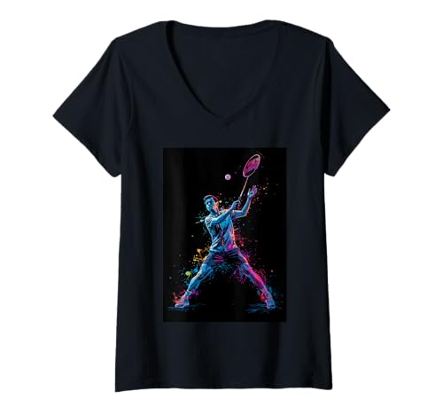 Damen Spielfeld für dynamische Athleten, Federballschläger T-Shirt mit V-Ausschnitt Damen Spielfeld für dynamische Athleten, Federballschläger T-Shirt mit V-Ausschnitt von Badminton Player Sport Athletic