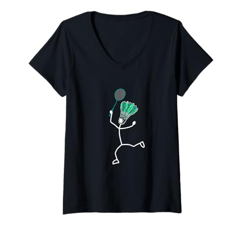 Damen Badminton Stylisches cooles Strichmännchen T-Shirt mit V-Ausschnitt Damen Badminton Stylisches cooles Strichmännchen T-Shirt mit V-Ausschnitt von Badminton Set Designs für Männer Frauen & Kinder