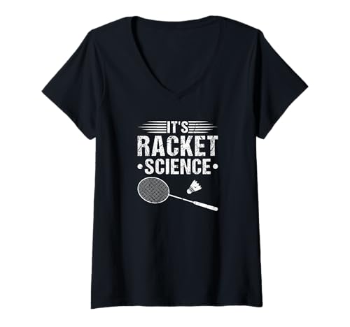 Damen Racket Science Badminton Schläger Federball T-Shirt mit V-Ausschnitt von Badminton Tshirts Damen Herren