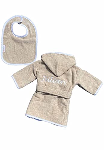 Badrock - Baby Bademantel mit Namen Bestickt - 5 Farben - Sand - Mit kostenlosem Lätzchen - Mädchen und Jungen - Neugeborene - Personalisiert (90/1-2 Jahre) - SKU 74 von Badrock