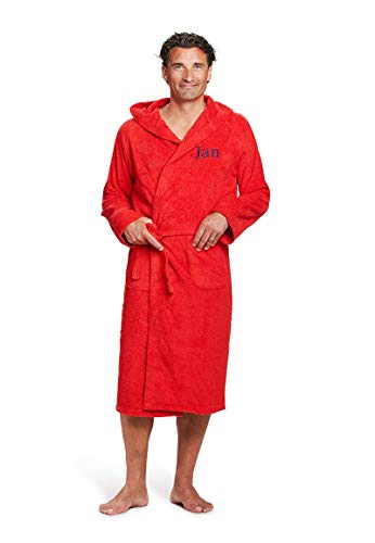 Badrock - Kapuzen-Bademantel mit Namen Bestickt - Rot - Baumwolle - Herren und Damen - mit Stickerei - Personalisiert (S/M) - SKU 662 von Badrock