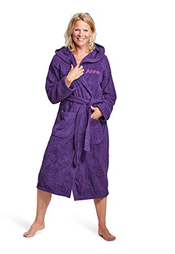 Badrock - Kapuzen-Bademantel mit Namen Bestickt - Violett/Lila - Baumwolle - Herren und Damen - mit Stickerei - Personalisiert (XXXL) - SKU 671 von Badrock