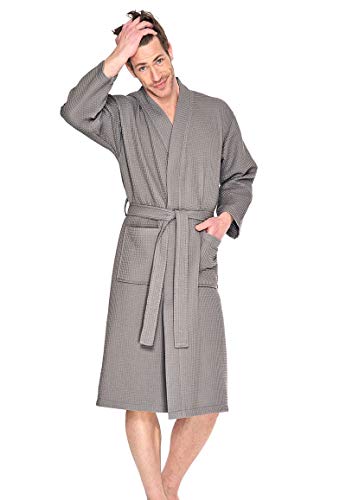 Badrock - Sauna Bademantel mit Namen Bestickt - Waffelpiqué - 6 Farben - Herren und Damen - mit Stickerei - Personalisiert - Taupe - M - SKU 496 von Badrock