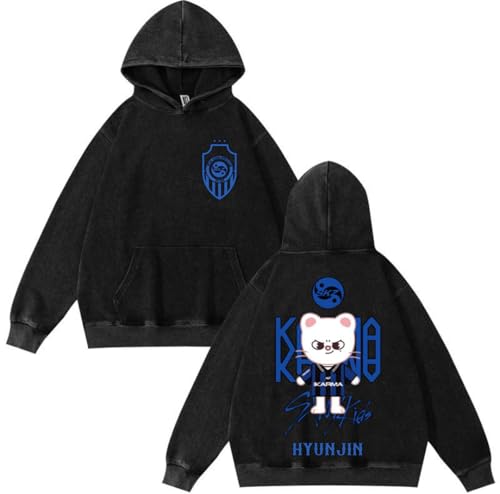 BaeKnyin KPOP S-T-R-A-Y-Kids Merch Herren Herbstschwarz Sportpullover mit Kapuze-Black3-S1 von BaeKnyin