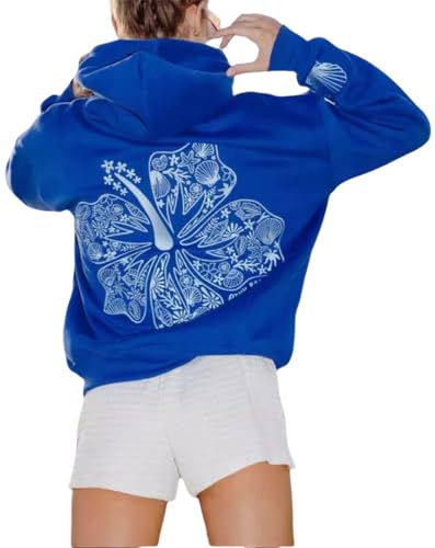 BaeKnyin Pink Palm Puff Damen Blumen Druck Y2K Sweater-Blue-XXS1 von BaeKnyin