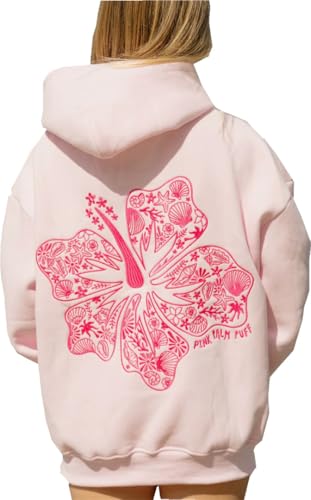 BaeKnyin Pink Palm Puff Damen Blumen Druck Y2K Sweater-Pink-XS1 von BaeKnyin