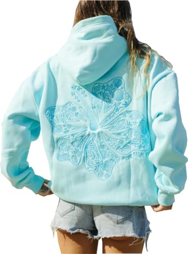 BaeKnyin Pink Palm Puff Damen Blumen Druck Y2K Sweater-SkyBlue-L1 von BaeKnyin