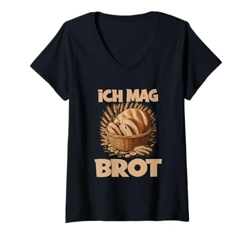Damen Ich mag Brot Bäcker Bäckerei T-Shirt mit V-Ausschnitt Damen Ich mag Brot Bäcker Bäckerei T-Shirt mit V-Ausschnitt von Bäckerei Brot Kuchen Backstube Bäckerladen Backen