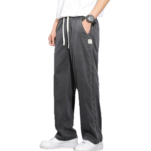 Baenxo Atmungsaktive All-Match Freizeithose für Herren aus Tencel mit weitem Bein Lose Hose Lang mit Kordelzug Seitetasche Einfarbig Strandhose für Männer von Baenxo