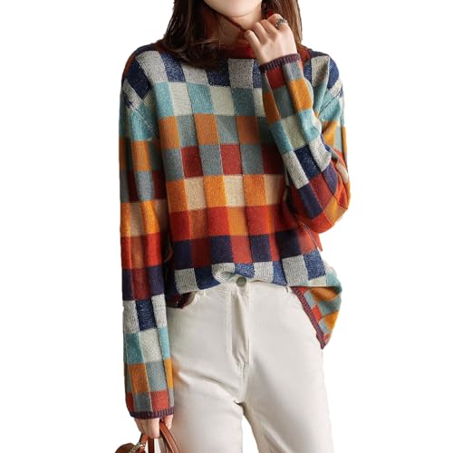 Baenxo Bunter Weicher und Warmer Pullover Herbst Winter Warm Pullover Vintage Bunte Print Sweatshirt Pulli von Baenxo