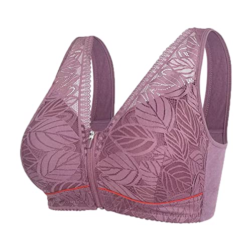 Baenxo Damen Bügellose Spitze BH mit Frontreißverschluss Tiefer V Ausschnitt Push up Sport BHS Gepolstert Bralette von Baenxo