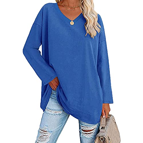 Baenxo Damen Lockeres Langärmeliges Modisches T-Shirt mit V-Ausschnitt Langarmshirt Langarm Lässig Shirt Basic Casual Bluse von Baenxo