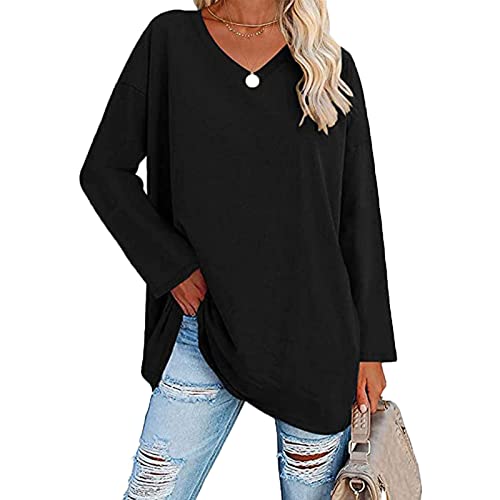 Baenxo Damen Lockeres Langärmeliges Modisches T-Shirt mit V-Ausschnitt Langarmshirt Langarm Lässig Shirt Basic Casual Bluse von Baenxo