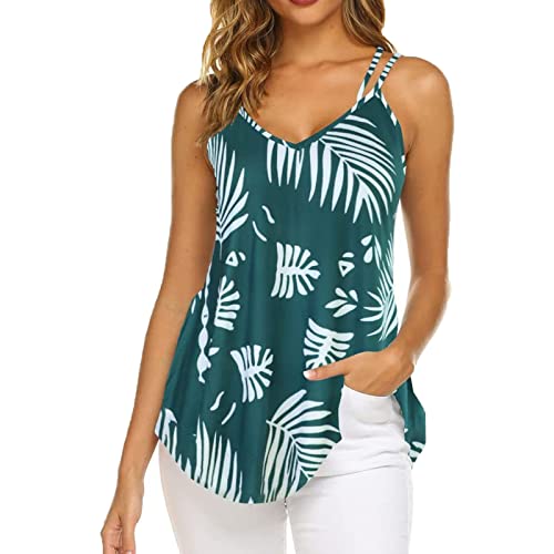 Baenxo Damen Lose Ärmellos V-Ausschnitt Tank Top Spaghetti Strap Tops Basic Top Sommer Oberteile T Shirt von Baenxo