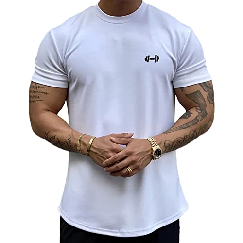 Baenxo Elastisches Sport-T-Shirt aus Reiner Baumwolle Casual Kurzarm Muskel T-Shirts von Baenxo
