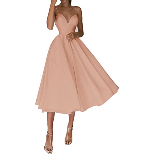 Baenxo Elegant Strappy V-Neck Dress Damen Sommer V-Ausschnitt Kleider mit Trägern Ärmellos Sommerkleid Trägerkleid Partykleider Cocktailkleider von Baenxo