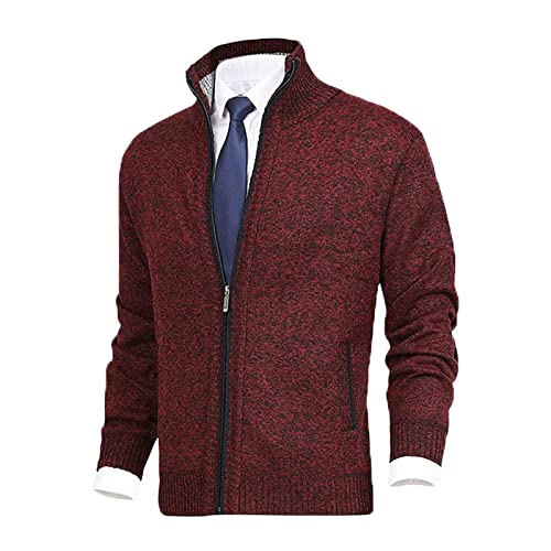 Baenxo Herren Mode Einfarbig Stehkragen Strickjacke Cardigan Strickpullover mit Reißverschluß und Taschen Pullover von Baenxo