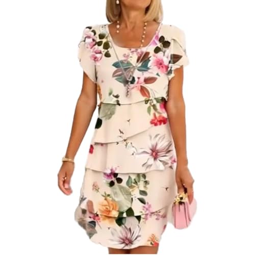 Baenxo Kaskadenkleid mit Blumenmuster und Mehreren Pflanzen, Kleid mit Mehrblütigem Blumenmuster, Damenkleid Freizeitkleid für Damen von Baenxo
