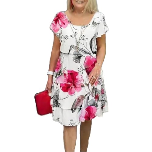 Baenxo Kaskadenkleid mit Blumenmuster und Mehreren Pflanzen, Kleid mit Mehrblütigem Blumenmuster, Damenkleid Freizeitkleid für Damen von Baenxo