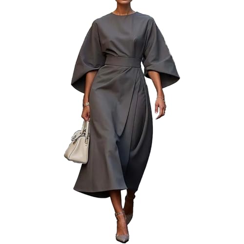 Baenxo Kleid Mit Eleganten Laternenärmeln Und Gürtel Damen Cocktailkleid Elegantes Vintage Kleider von Baenxo
