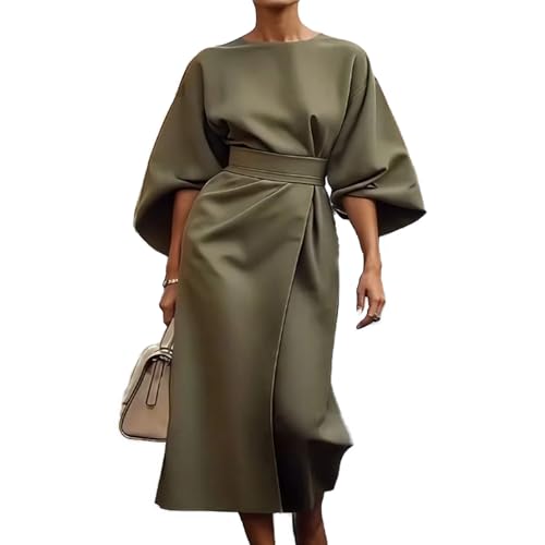 Baenxo Kleid Mit Eleganten Laternenärmeln Und Gürtel Damen Cocktailkleid Elegantes Vintage Kleider von Baenxo