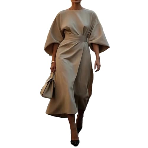 Baenxo Kleid Mit Eleganten Laternenärmeln Und Gürtel Damen Cocktailkleid Elegantes Vintage Kleider von Baenxo