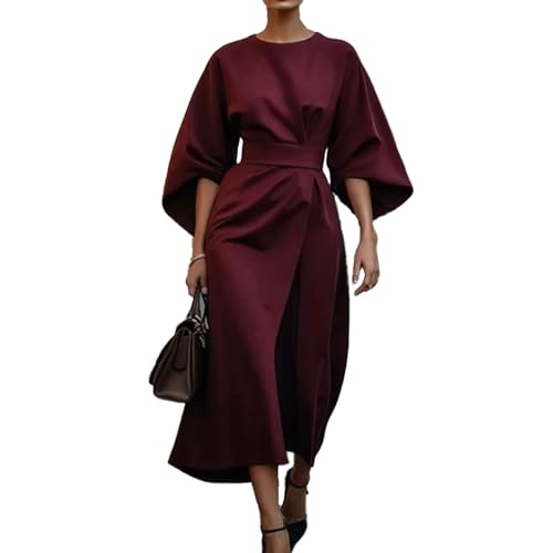 Baenxo Kleid Mit Eleganten Laternenärmeln Und Gürtel Damen Cocktailkleid Elegantes Vintage Kleider von Baenxo